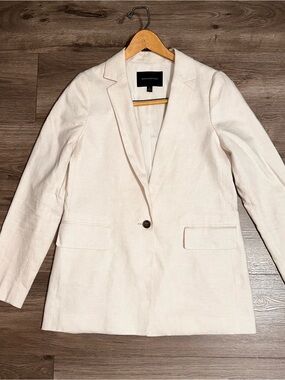 Linen Cotton Ivory Single-Button Notch Lapel Blazer NWOT